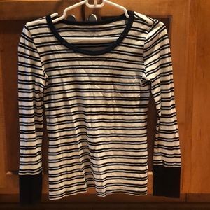 J. Crew white and navy striped long sleeve shirt